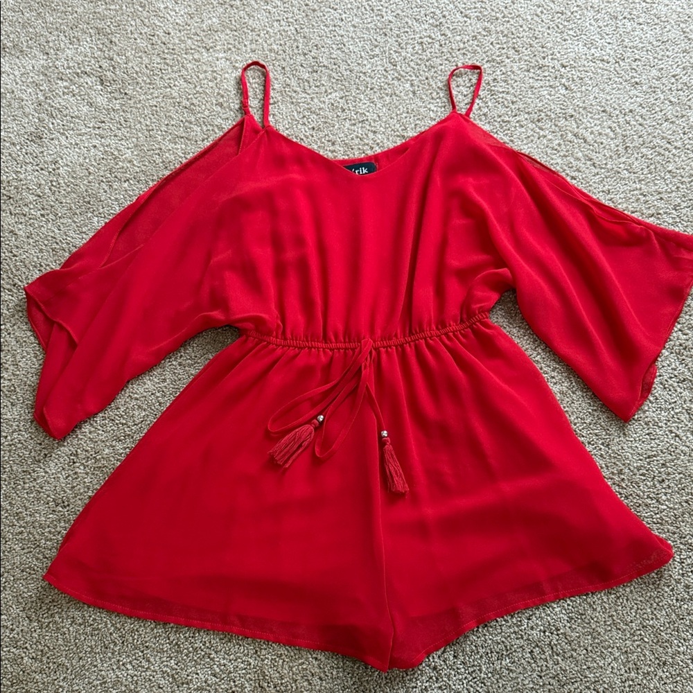 fab'rik Red Cold Shoulder Romper